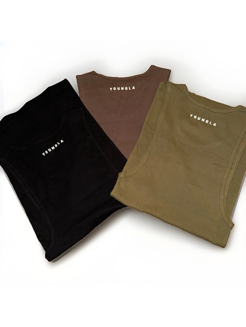 NEW Young LA Tank Top Lot Of 3 Size Large NWOT. Black, Brown, & Green
